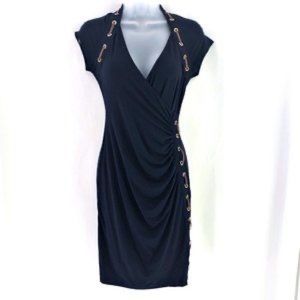NWT Carmen Marc Valvo Faux leather trim navy dress size 2X